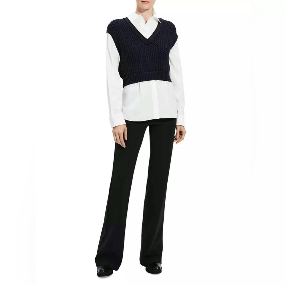NWT Theory Woven Rope Waistcoat Combo Poplin Shirt
